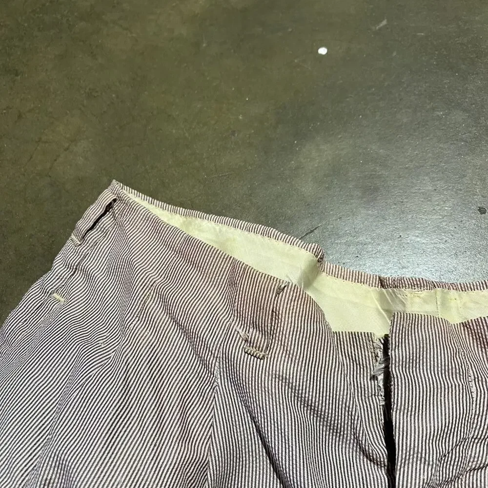 Vintage 60s Brown Striped Seersucker Nylon Pants 32x32